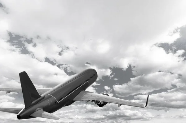 Αεροπλάνο Που Φέρουν Στον Ουρανό Στο Φόντο Της Φύσης — Φωτογραφία Αρχείου