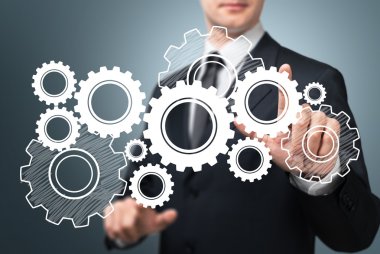 Danışman. İşadamı el değmek 3d sanal grafik iş