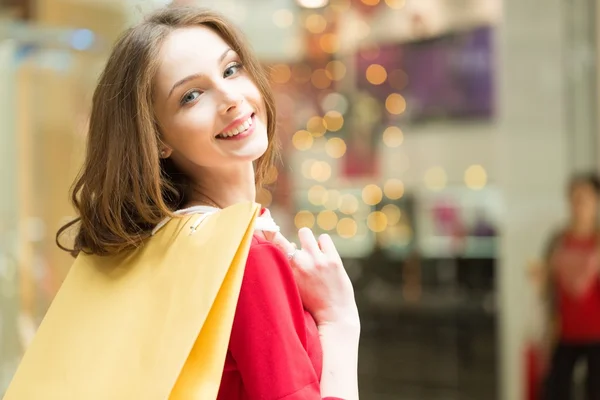 Young, mall, window. — Stock Photo, Image