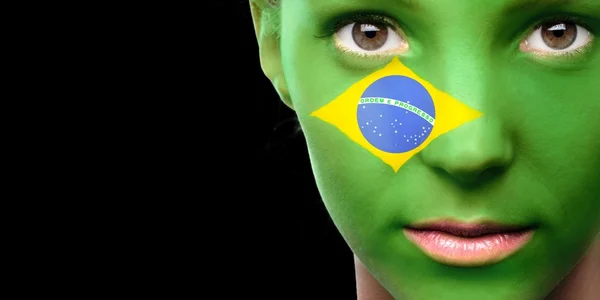 Brasilien, Flagge, menschliches Gesicht. — Stockfoto