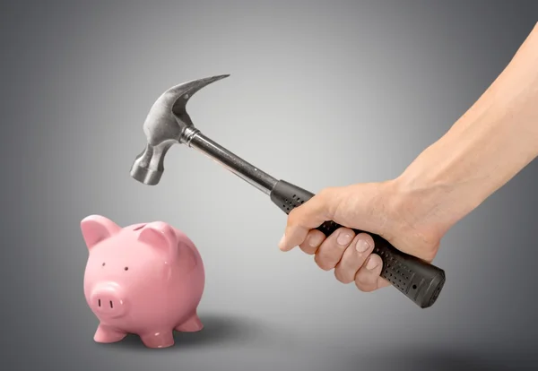 Piggy Bank, Hammer, munt Bank. — Stockfoto