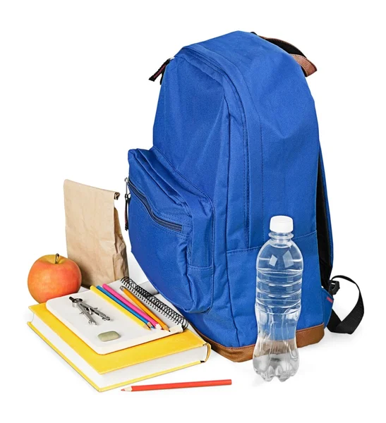 Plecak, dzieci, przybory szkolne. — Zdjęcie stockowe