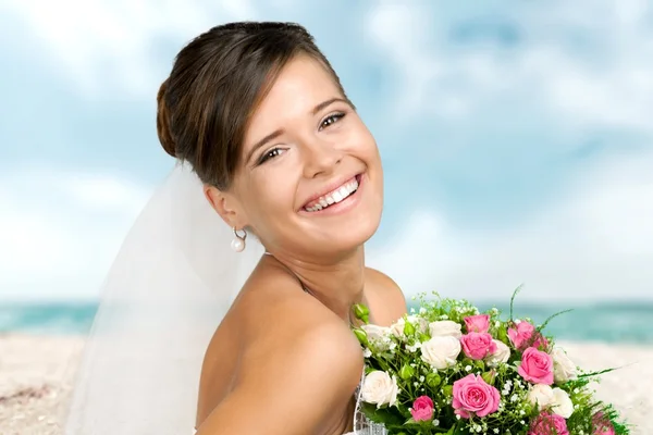 Nevěsty, svatební, kytice. — Stock fotografie