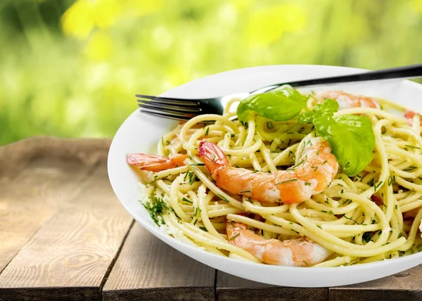 Pasta, Food, Shrimp. — Stock Photo, Image