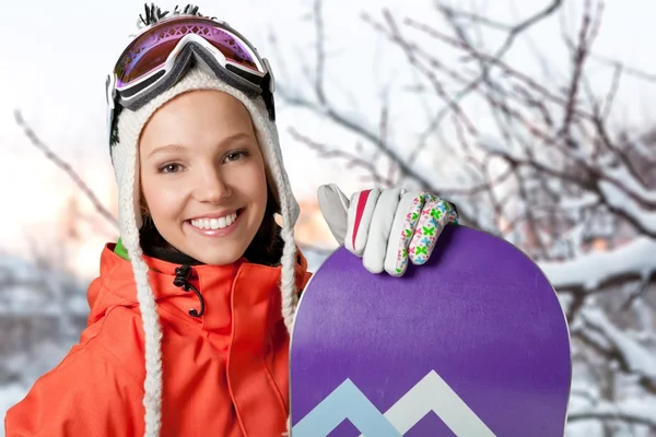 Winter, vrouwen, Snowboard. — Stockfoto