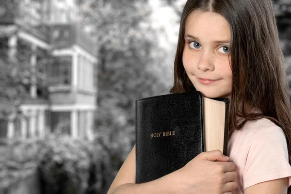 Criança, Bíblia, Igreja . — Fotografia de Stock