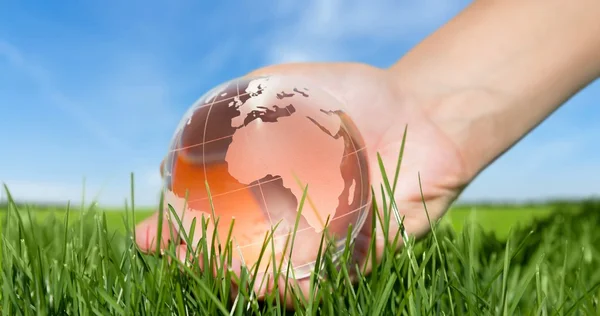 Globe, Human Hand, Earth. — Stock Photo, Image