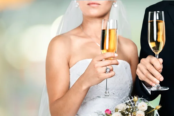 Ślub, panna młoda, szampan. — Zdjęcie stockowe