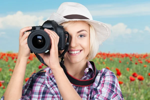 Fotógrafo, chica, mujer . — Foto de Stock