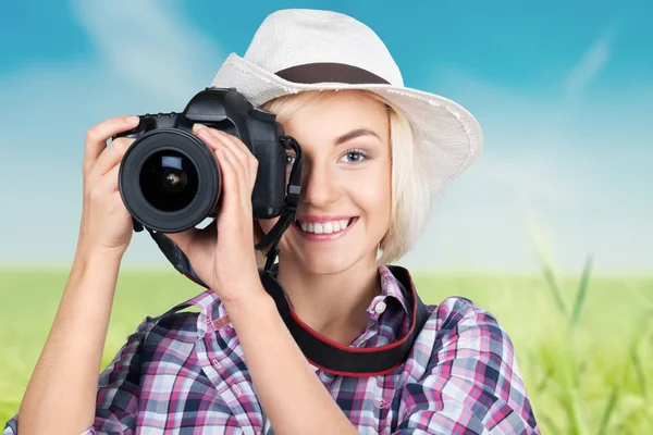 Fotógrafo, chica, mujer . — Foto de Stock