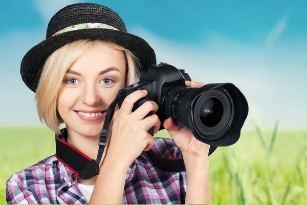 Fotógrafo, chica, mujer . — Foto de Stock