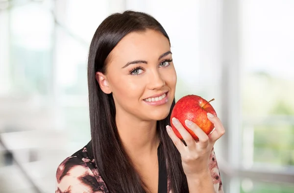 Human Teeth, Smiling, Apple. — Stock Photo, Image