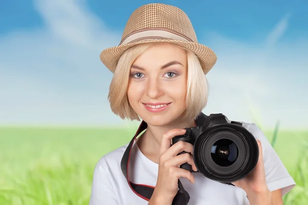 Fotógrafo, menina, mulher . — Fotografia de Stock