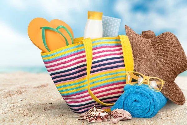 Urlaub, Sommer, Strandtasche. — Stockfoto