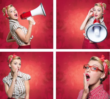 megafon, kadınlar, bağırarak.