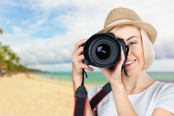 Fotógrafo, menina, mulher . — Fotografia de Stock