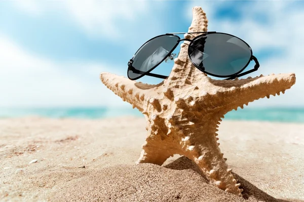 Gafas de sol, Estrella de mar, Playa . — Foto de Stock