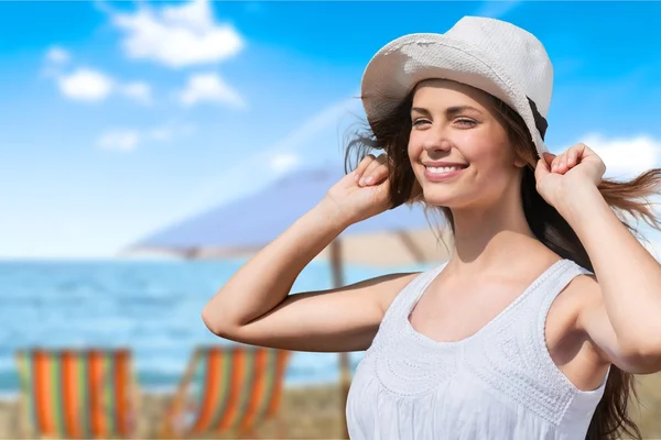 Sombrero de sol, bronceado, mujeres . — Foto de Stock