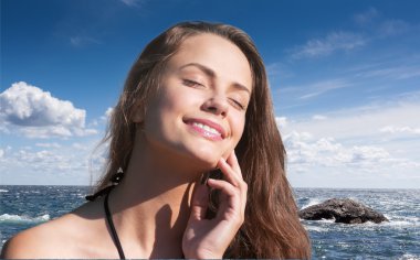 Yüz, kadın, güneş kremi.