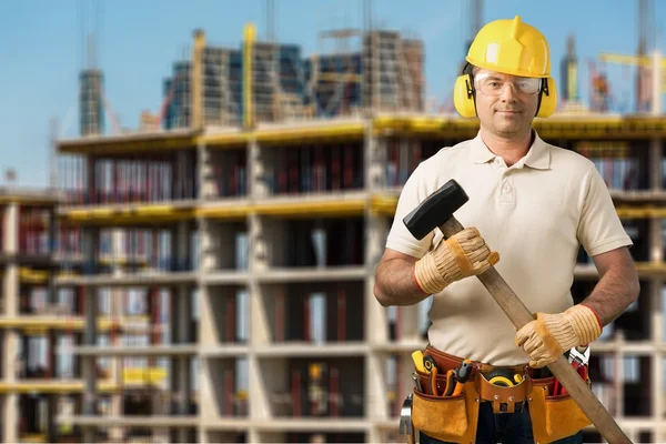 Trabalhador da construção civil, Trabalhador manual, Construção . — Fotografia de Stock