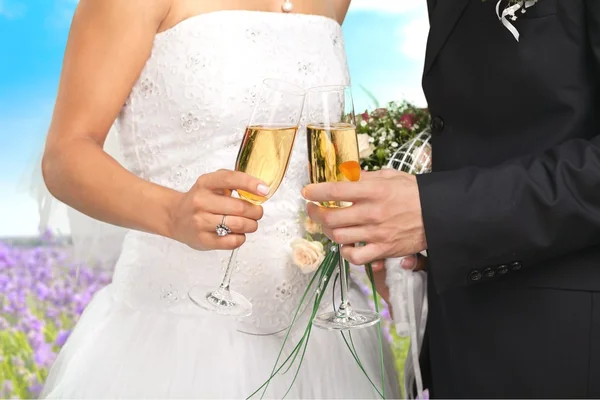 Hochzeit, Braut, Champagner. — Stockfoto