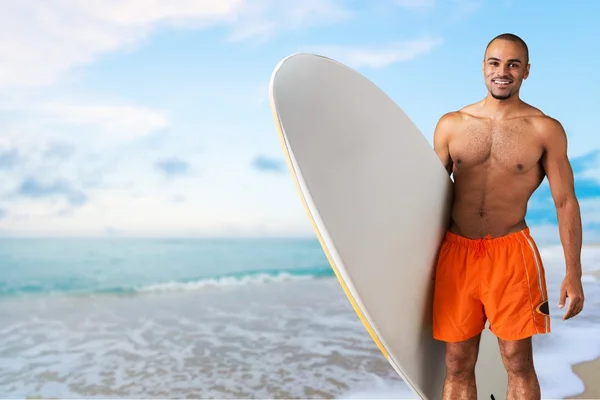 Surfař, pláž, bali. — Stock fotografie