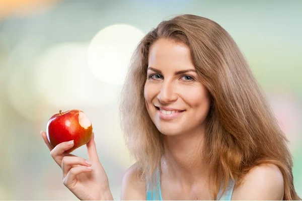 Essen, Apfel, Frauen. — Stockfoto