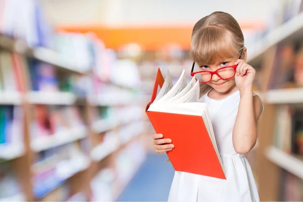 Criança, Livro, óculos . — Fotografia de Stock