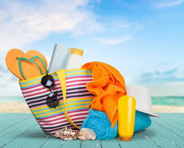 Férias, Verão, Bolsa de praia . — Fotografia de Stock