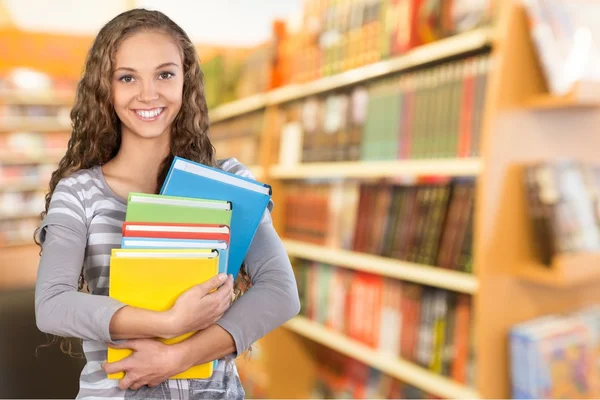 Student, collegestudent, bibliotek. — Stockfoto