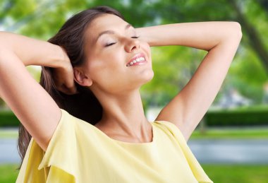 Beyaz, aşağı, gülümseme.