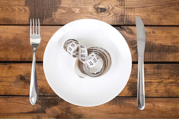 Dieting, Fork, Tape Measure. — Stock Photo, Image