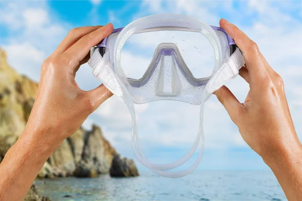 Scuba Mask, Beach, Swimming Goggles. — Stock Photo, Image
