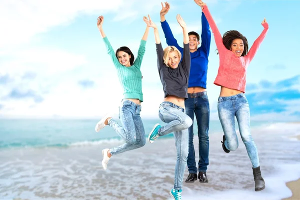 Estudante, salto, grupo . — Fotografia de Stock