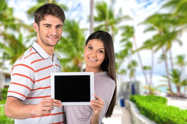 Tablet PC, knap, datum. — Stockfoto