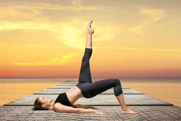 Yoga, woman, stretching. — Stock Photo, Image