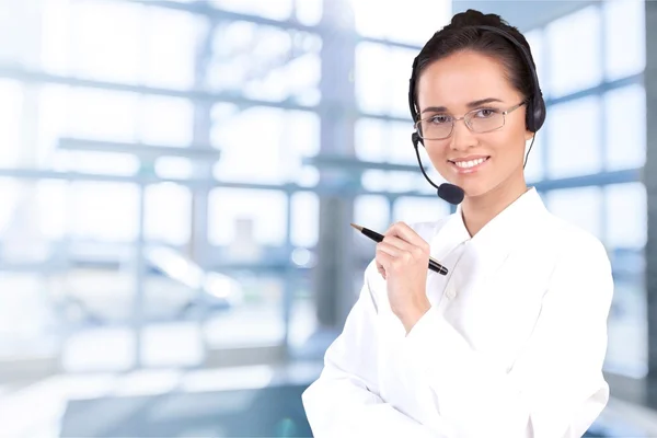 Call Center, Operadora, Mulher . — Fotografia de Stock