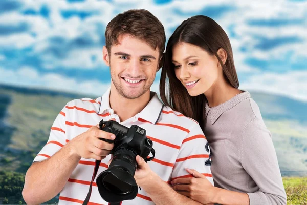 Camera, photograph, girl. — Stock Photo, Image