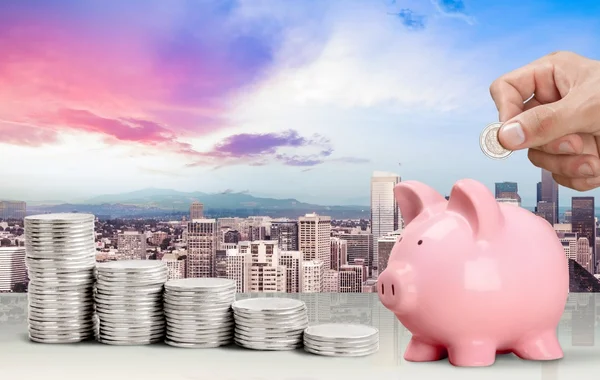 Piggy Bank, megtakarítások, dollár. — Stock Fotó