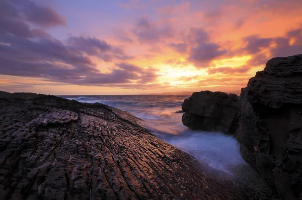 Zachód Słońca Nad Oceanem Skały Green Cape Południowym Wybrzeżu Nsw — Zdjęcie stockowe