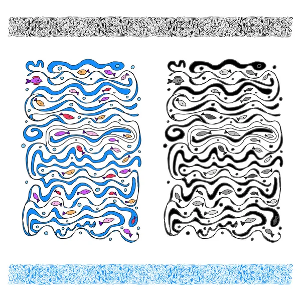 Süsleme - mavi dalgalar ve balıklar ile labirent