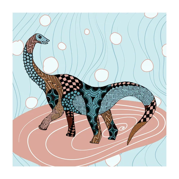 Dinosaurier mit Zentangle-Elementen auf abstraktem Hintergrund — Stockvektor