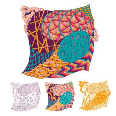 Zentangle çok renkli süs çeşitleri ile