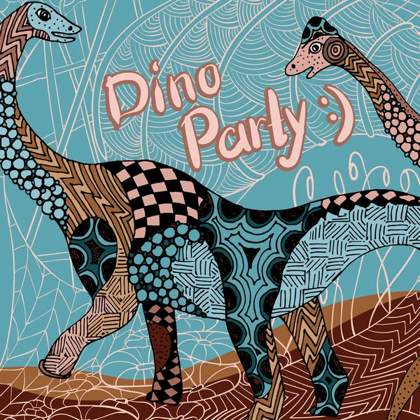 Dino parti - zentangle elemanları ile dekoratif kartı