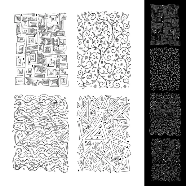Линейные черно-белые орнаменты — стоковый вектор