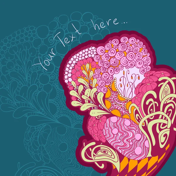 Mavi zemin üzerine pembe ve kırmızı süs kartıyla