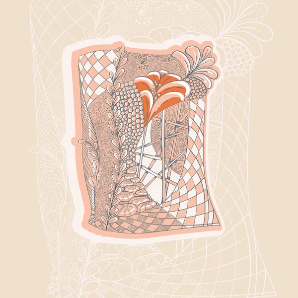 Sanat bej damalı ve çiçek elemanları ile resim