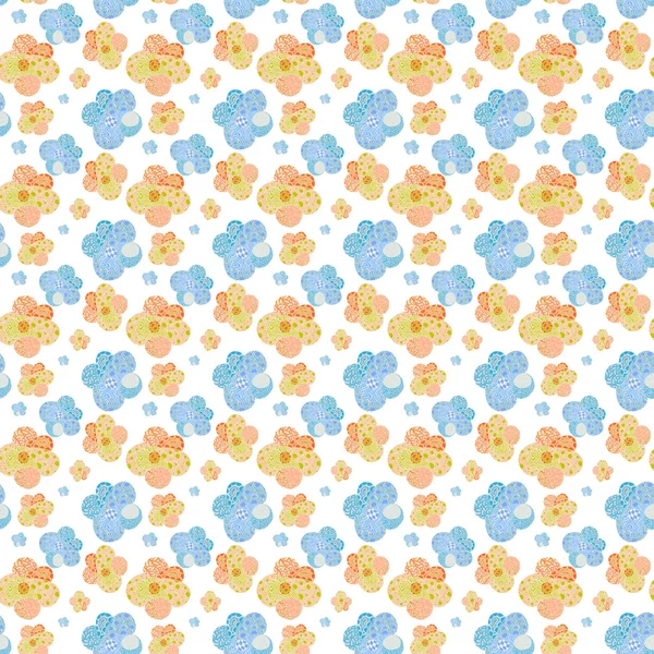 Açık mavi ve turuncu süs çiçekleri ile Seamless Modeli