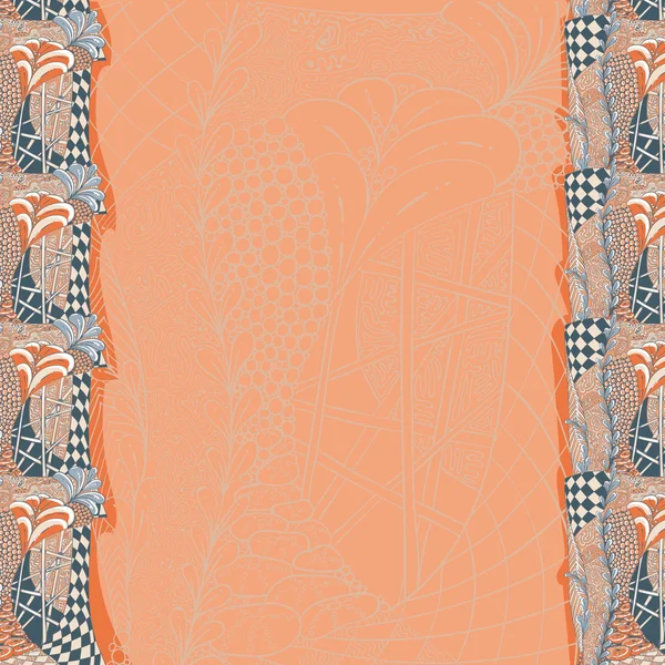 Kunsthintergrund mit Zentangle-Rand in grau & orange — Stockvektor