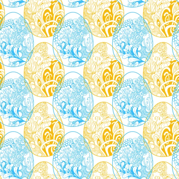 Easter eggs blue & yellow seamless pattern on white background — Stock Vector